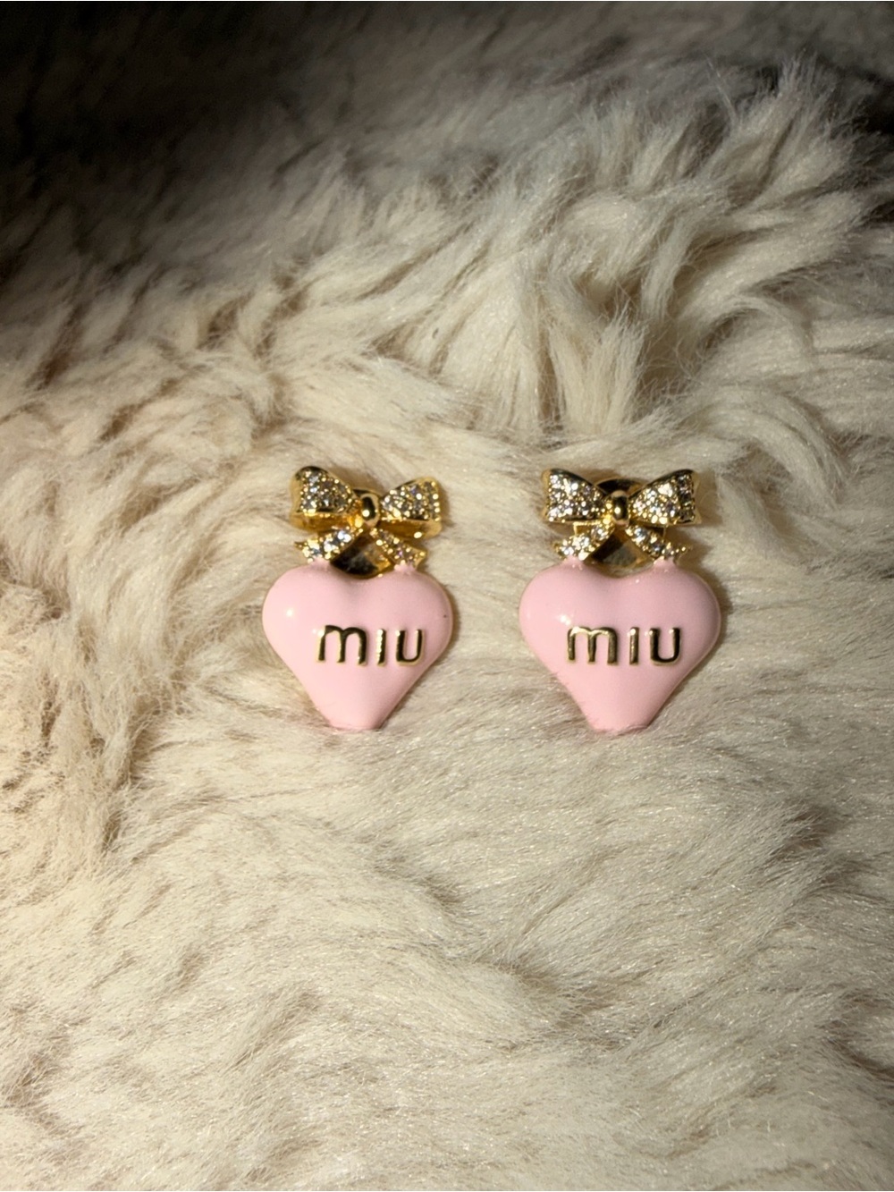 Mi Pink Heart Bow Earrings with Gold Accents
